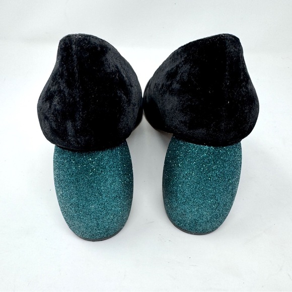 Dries Van Noten Black Velvet Heels with Blue Glitter Block - Picture 8 of 14